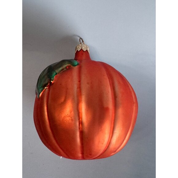 Blown Glass Smiley Pumpkin Ornament 5" x 4" Halloween & Autumn Decor - Picture 6 of 6